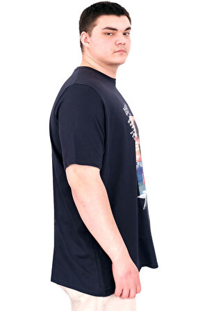 Mode XL Büyük Beden Erkek Baskılı T-Shirt Palm Dream U25026 Lacivert