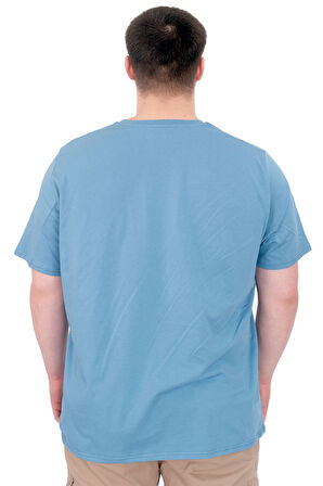 Mode XL Büyük Beden Erkek Baskılı T-Shirt Palm Dream U25026 Mavi