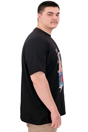 Mode XL Büyük Beden Erkek Baskılı T-Shirt Palm Dream U25026 Siyah