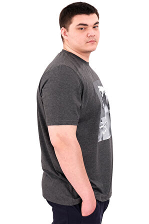 Mode XL Büyük Beden Erkek T-Shirt Bisiklet Yaka STATUE U25027 Antrasit