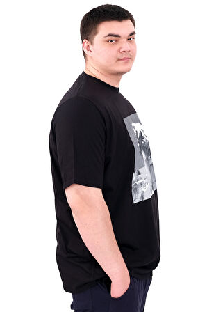 Mode XL Büyük Beden Erkek T-Shirt Bisiklet Yaka STATUE U25027 Siyah