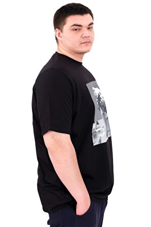 Mode XL Büyük Beden Erkek T-Shirt Bisiklet Yaka STATUE U25027 Siyah