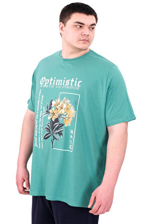 Mode XL Büyük Beden Erkek T-Shirt Bisiklet Yaka OPTIMISTIC U25028 Çağla