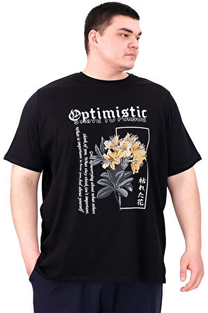 Mode XL Büyük Beden Erkek T-Shirt Bisiklet Yaka OPTIMISTIC U25028 Siyah