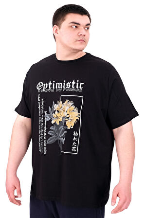 Mode XL Büyük Beden Erkek T-Shirt Bisiklet Yaka OPTIMISTIC U25028 Siyah