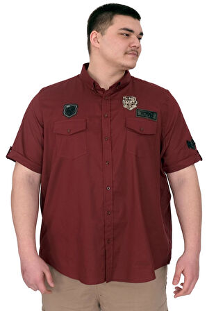 Mode XL Büyük Beden Erkek Gömlek Çift Kapaklı Gabardin U25601B Bordo