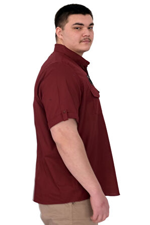 Mode XL Büyük Beden Erkek Gömlek Çift Kapaklı Gabardin U25601B Bordo