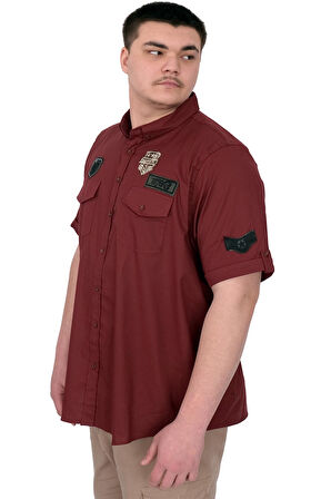 Mode XL Büyük Beden Erkek Gömlek Çift Kapaklı Gabardin U25601B Bordo
