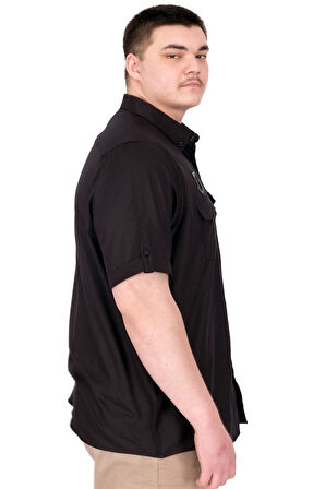 Mode XL Büyük Beden Erkek Gömlek Çift Kapaklı Gabardin U25601B Siyah