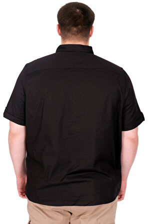 Mode XL Büyük Beden Erkek Gömlek Çift Kapaklı Gabardin U25601B Siyah