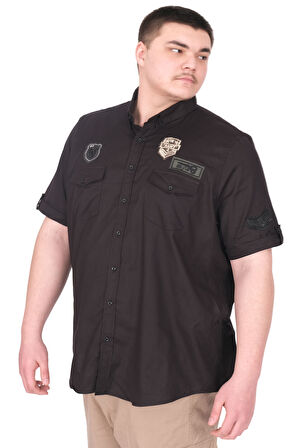 Mode XL Büyük Beden Erkek Gömlek Çift Kapaklı Gabardin U25601B Siyah