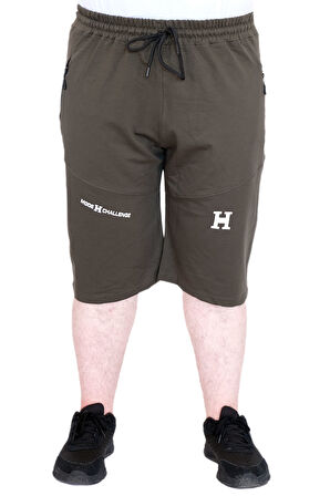 Mode XL Büyük Beden Erkek Şort 2 İplik Parçalı U25504 Haki