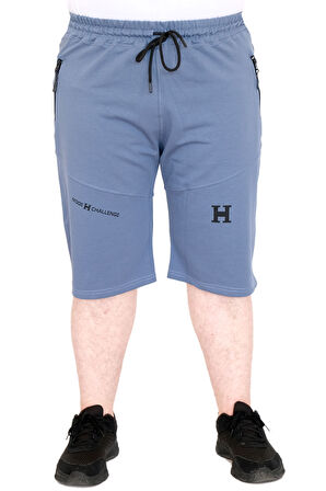 Mode XL Büyük Beden Erkek Şort 2 İplik Parçalı U25504 Mavi