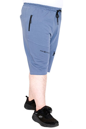 Mode XL Büyük Beden Erkek Şort 2 İplik Parçalı U25504 Mavi