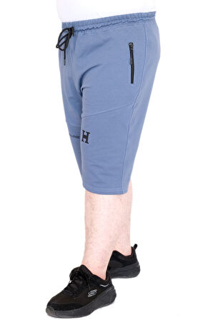 Mode XL Büyük Beden Erkek Şort 2 İplik Parçalı U25504 Mavi