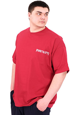 Mode XL Büyük Beden Erkek T-Shirt Bisiklet Yaka BORN TOLYFT U25029 Bordo
