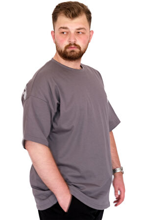 Mode XL Büyük Beden Erkek T-Shirt Bisiklet Yaka BORN TOLYFT U25029 Füme