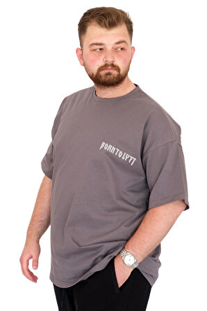 Mode XL Büyük Beden Erkek T-Shirt Bisiklet Yaka BORN TOLYFT U25029 Füme