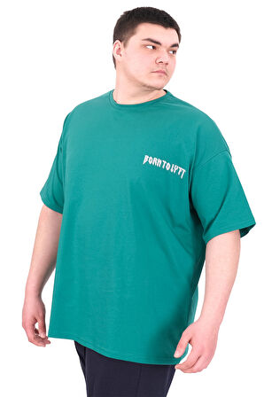 Mode XL Büyük Beden Erkek T-Shirt Bisiklet Yaka BORN TOLYFT U25029 Nefti