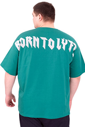 Mode XL Büyük Beden Erkek T-Shirt Bisiklet Yaka BORN TOLYFT U25029 Nefti