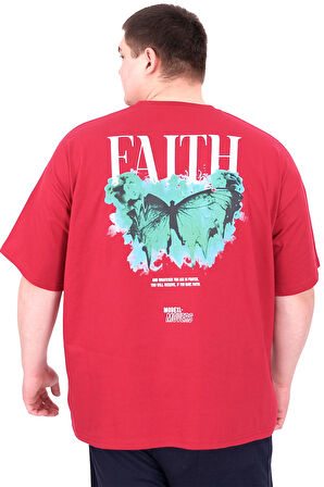 Mode XL Büyük Beden Erkek T-Shirt Bisiklet Yaka FAITH U25030 Bordo