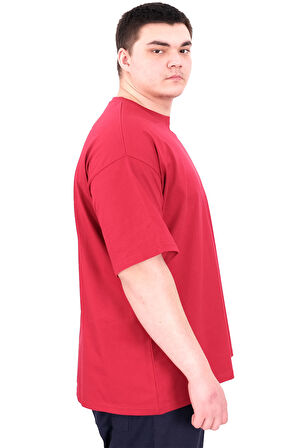 Mode XL Büyük Beden Erkek T-Shirt Bisiklet Yaka FAITH U25030 Bordo