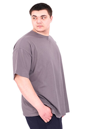 Mode XL Büyük Beden Erkek T-Shirt Bisiklet Yaka FAITH U25030 Füme