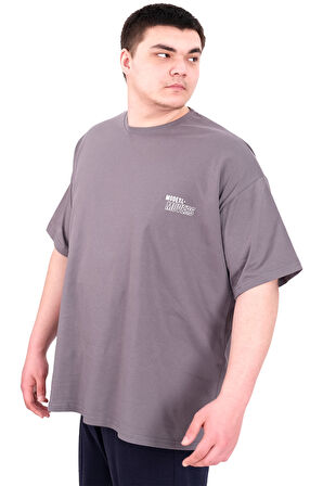 Mode XL Büyük Beden Erkek T-Shirt Bisiklet Yaka FAITH U25030 Füme