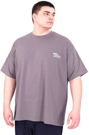 Mode XL Büyük Beden Erkek T-Shirt Bisiklet Yaka FAITH U25030 Füme