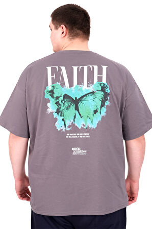 Mode XL Büyük Beden Erkek T-Shirt Bisiklet Yaka FAITH U25030 Füme