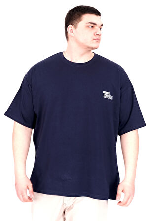 Mode XL Büyük Beden Erkek T-Shirt Bisiklet Yaka FAITH U25030 Lacivert