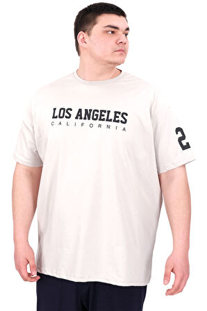 Mode XL Büyük Beden Erkek Baskılı T-Shirt Los Angeles U25031 Gri