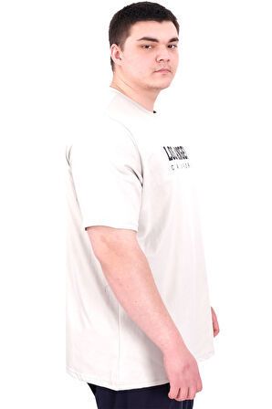 Mode XL Büyük Beden Erkek Baskılı T-Shirt Los Angeles U25031 Gri