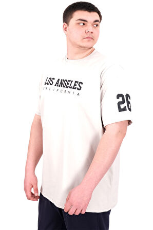 Mode XL Büyük Beden Erkek Baskılı T-Shirt Los Angeles U25031 Gri