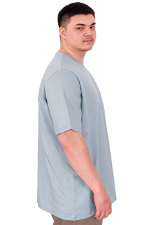 Mode XL Büyük Beden Erkek T-Shirt Bisiklet Yaka ROSE U25032 Mavi