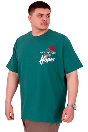 Mode XL Büyük Beden Erkek T-Shirt Bisiklet Yaka ROSE U25032 Nefti