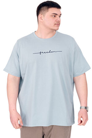 Mode XL Büyük Beden Erkek T-Shirt Bisiklet Yaka FREEDOM U25033 Mavi