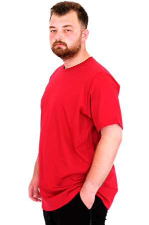 Mode XL Büyük Beden Erkek T-Shirt Bisiklet Yaka Basic U25162 Bordo