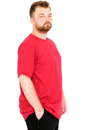 Mode XL Büyük Beden Erkek T-Shirt Bisiklet Yaka Basic U25162 Bordo