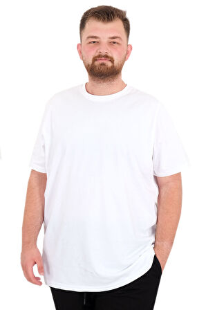 Mode XL Büyük Beden Erkek T-Shirt Bisiklet Yaka Basic U25162 Beyaz