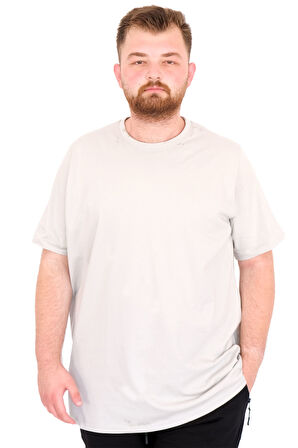 Mode XL Büyük Beden Erkek T-Shirt Bisiklet Yaka Basic U25162 Gri