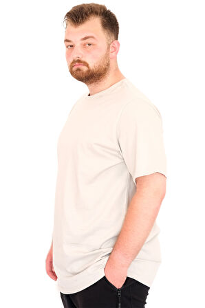 Mode XL Büyük Beden Erkek T-Shirt Bisiklet Yaka Basic U25162 Gri