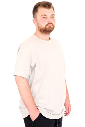 Mode XL Büyük Beden Erkek T-Shirt Bisiklet Yaka Basic U25162 Gri