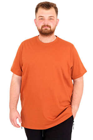 Mode XL Büyük Beden Erkek T-Shirt Bisiklet Yaka Basic U25162 Tarçın