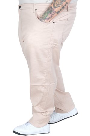 Mode XL Büyük Beden Erkek Keten Pantolon 5 Cep Barcelona 25902 BEJ
