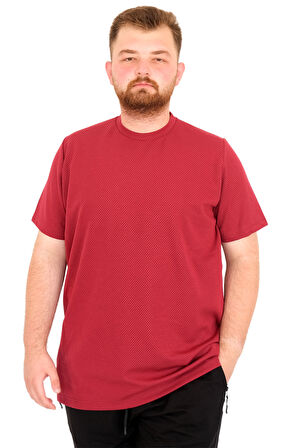 Mode XL Büyük Beden Erkek T-Shirt Bisiklet Yaka Dore U25034 Bordo