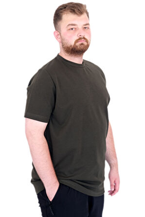 Mode XL Büyük Beden Erkek T-Shirt Bisiklet Yaka Dore U25034 Haki