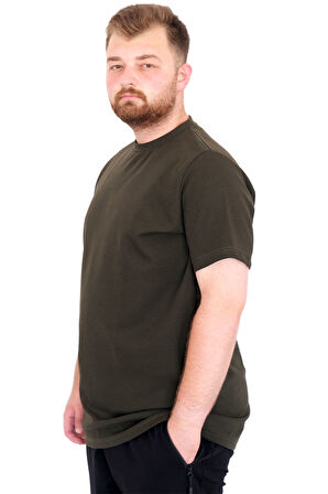 Mode XL Büyük Beden Erkek T-Shirt Bisiklet Yaka Dore U25034 Haki