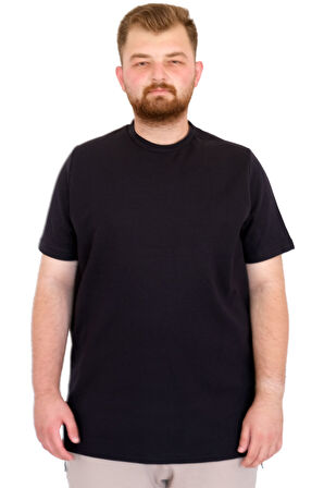 Mode XL Büyük Beden Erkek T-Shirt Bisiklet Yaka Dore U25034 Lacivert