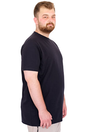 Mode XL Büyük Beden Erkek T-Shirt Bisiklet Yaka Dore U25034 Lacivert